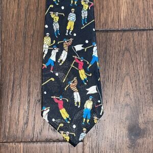 Vintage Colorful Gold City Golf Pattern 100% Silk Neck Tie - 58 x 3.5 in.